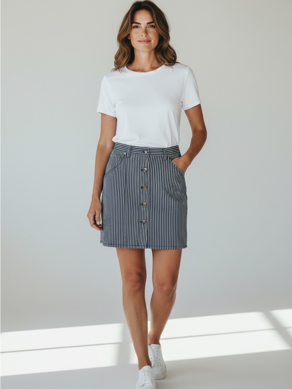 48 Knot Sisters Black and White Striped Mini Skirt